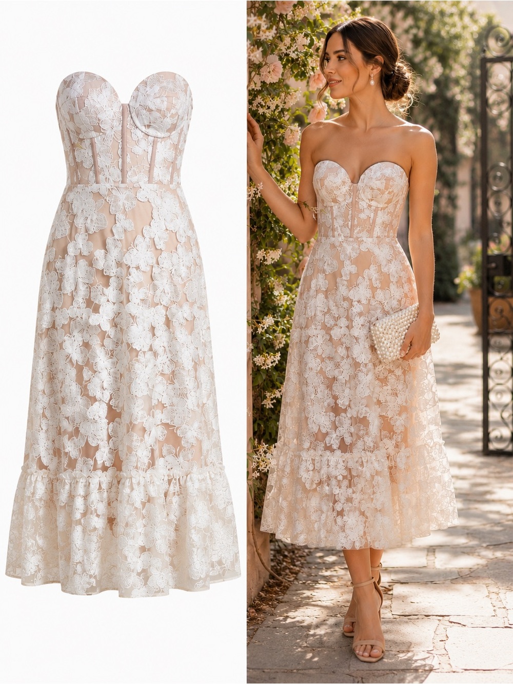 NWT Dress The Population Carina Butterfly Embroidered Corset Midi Dress XS
